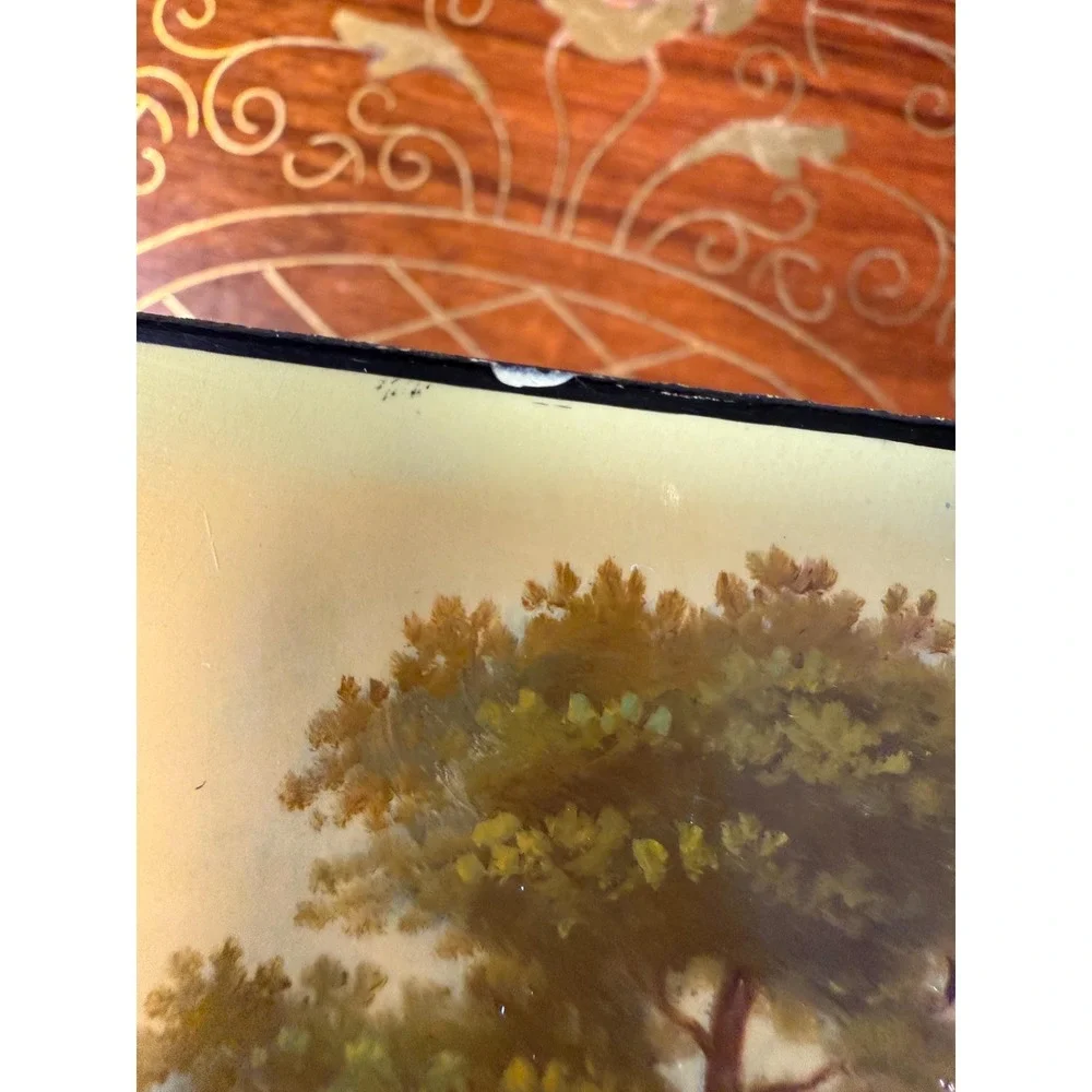 Vintage Lacquerware Box - Hand Painted Landscape‎ Trinket or Jewelry Box
